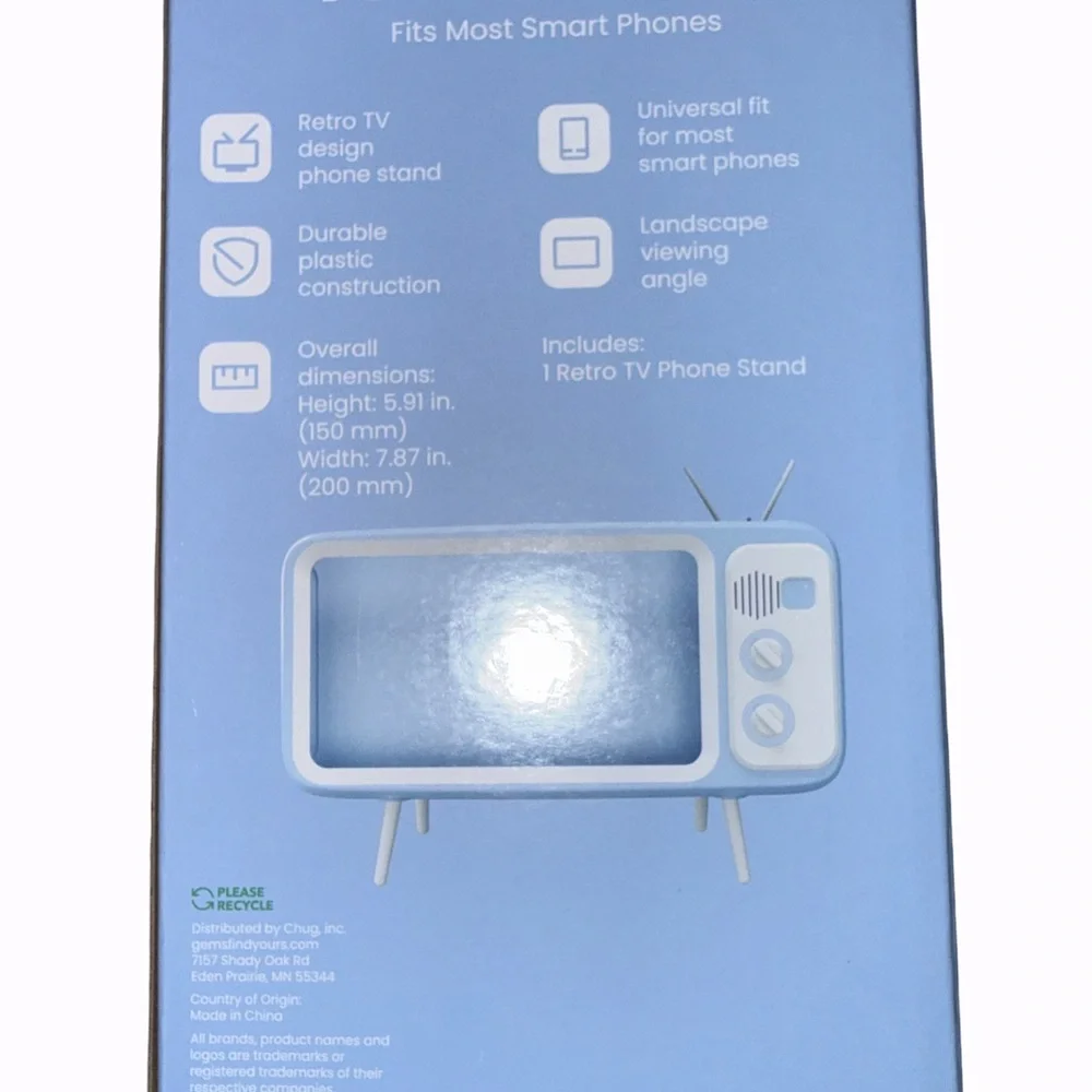 GEMS Retro TV Phone Stand - Light Blue Fits Most Smartphones New In Box